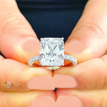 Load image into Gallery viewer, Radiant Cut Moissanite And Round Sides Engagement Ring Solitaire 14k Solid White Gold Bridal Set Wedding Ring Anniversary Ring For Her 3.80