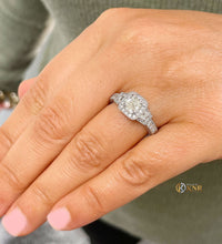 Load image into Gallery viewer, IGI Certified Cushion Cut Center and Round And Trapezoids Cut Diamond Engagement Ring Halo Ring 14k Solid White Gold Wedding Ring 2.00 F-VS2