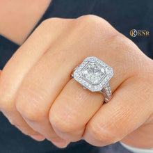 Load image into Gallery viewer, Asscher Cut Moissanite Center and Round Cut Sides Engagement Ring Bezel Set Wedding Bridal Ring For Her 14k Solid and Heavy White Gold 4.60