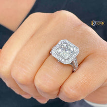 Load image into Gallery viewer, Asscher Cut Moissanite and Round Cut Sides CVD Diamonds Bezel Set Engagement Ring 14k Solid and Heavy White Gold Wedding Ring 4.60ctw