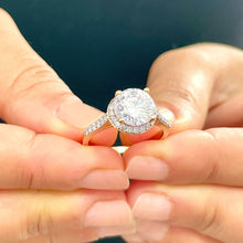 Load image into Gallery viewer, Round Cut Moissanite And Round Side Natural Diamonds Engagement Ring Halo Style Bridal Ring Set In 14K Solid Rose Gold Wedding Ring 3.30ctw