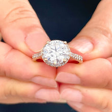 Load image into Gallery viewer, Round Cut Moissanite And Round Side Natural Diamonds Engagement Ring Halo Style Bridal Ring Set In 14K Solid Rose Gold Wedding Ring 3.30ctw