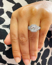Load image into Gallery viewer, IGI Certified Radiant Cut Center And Round And Trapezoids Cut Sides Diamonds Halo Engagement Ring 14k Solid White Gold Bridal Ring 3.50ctw