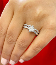 Load image into Gallery viewer, Princess Cut Moissanite and Round Cut Sides Engagement Ring And Matching Band Wedding Set In 14k Solid White Gold Bridal Set For Her 1.35ctw