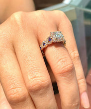 Load image into Gallery viewer, Round Cut Moissanite And Sapphire Halo Style Engagement Ring Set In 14K Solid Rose Gold Bridal Wedding Ring Braided Design Ring 2.00ctw