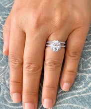 Load image into Gallery viewer, 14k Solid White Gold Oval And Round Cut Natural Diamonds Engagement Ring And Band Halo Art Deco 1.95ct