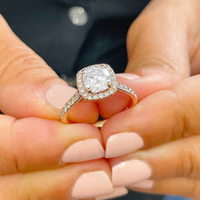 Load image into Gallery viewer, Cushion Cut Center Moissanite And Round Cut Sides Women's Engagement Ring Halo Style Bridal Wedding Ring For Her 14k Solid Rose Gold 1.80ctw