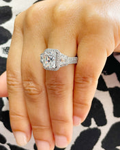 Load image into Gallery viewer, Radiant Cut Moissanite And Round Cut Sides Cvd Diamonds Engagement Ring Halo Wedding Ring Filigree Bridal Ring 14k Solid White Gold 4.00ctw
