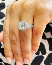 Load image into Gallery viewer, Radiant Cut Moissanite And Round And Trapezoids Cut Sides Engagement Ring Halo Style 14k Solid White Gold Wedding Ring Bridal Ring 4.00ctw