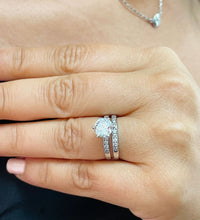Load image into Gallery viewer, Round Cut Moissanite Engagement Ring And Matching Band Women's Wedding Set Bridal Ring And Band Engagement Set 14K Solid White Gold 1.90ctw