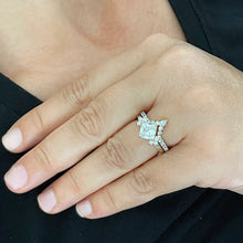 Load image into Gallery viewer, Asscher Cut Moissanite and Round And Pear Cut Sides Engagement Ring And Matching Band In 14k Solid Yellow Gold Wedding Bridal Set 2.50ctw