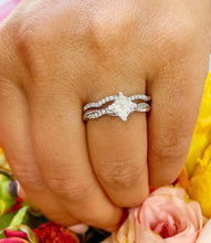 Load image into Gallery viewer, Princess Cut Moissanite and Round Cut Sides Engagement Ring And Matching Band Wedding Set In 14k Solid White Gold Bridal Set For Her 1.35ctw