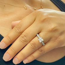 Load image into Gallery viewer, GIA Certified Natural Princess Cut Diamond Engagement Ring Halo Bridal Ring Three Sided Wedding Ring 14k Solid White Gold Propose Ring 2.10