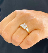 Load image into Gallery viewer, Princess Cut Moissanite Engagement Ring Wedding Ring Three Stone Style Bridal Ring Prong Set Ring For Her 14k Solid Yellow Gold 2.25ctw