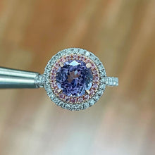 Load image into Gallery viewer, Natural Round Cut Tanzanite and Natural Pink Sapphires And Diamonds Double Halo Ring Engagement Ring 14K Solid White And Rose Gold 2.20ctw