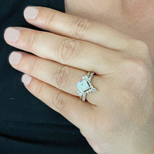 Load image into Gallery viewer, Asscher Cut Moissanite and Round And Pear Cut Sides Engagement Ring And Matching Band In 14k Solid Yellow Gold Wedding Bridal Set 2.50ctw