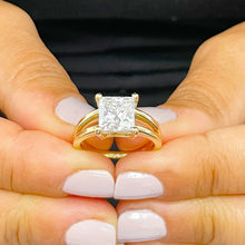 Load image into Gallery viewer, Princess Cut Diamond Engagement Ring Solitaire IGI Certified 14K Solid Yellow Gold Prong Setting Split Shank Design 2.00ct G-VS2