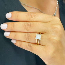 Load image into Gallery viewer, Princess Cut Moissanite Engagement Ring Solitaire Ring Split Shank 14k Solid Yellow Gold Bridal Ring Four Prong Set Wedding Ring 3.00ct