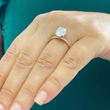 Load image into Gallery viewer, Cushion Cut Moissanite Center And Round Cut Sides Engagement Ring 14K Solid Rose Gold Four Prong set Wedding Bridal Ring For Her 3.75ctw