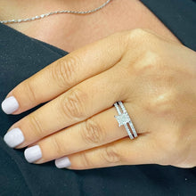 Load image into Gallery viewer, Princess Cut Moissanite And Round Cut Side Natural Diamonds Engagement Ring And Matching Band 14k Solid White Gold Wedding Propose Ring 2.00