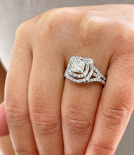 Load image into Gallery viewer, Princess Cut Moissanite and Round Cut Engagement Ring Double Halo Split Shank Wedding Ring 14k Solid White Gold Bridal Halo Ring 1.70ctw