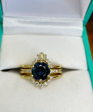 Load image into Gallery viewer, Round Cut Natural Blue Sapphire And Natural Round And Baguettes Cut Sides Diamonds Engagement Ring 14k Solid Yellow Gold Wedding Ring 2.00ct