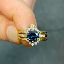 Load image into Gallery viewer, Round Cut Natural Blue Sapphire And Natural Round And Baguettes Cut Sides Diamonds Engagement Ring 14k Solid Yellow Gold Wedding Ring 2.00ct