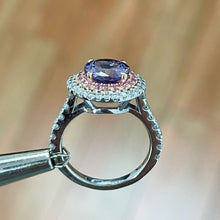 Load image into Gallery viewer, Natural Round Cut Tanzanite and Natural Pink Sapphires And Diamonds Double Halo Ring Engagement Ring 14K Solid White And Rose Gold 2.20ctw