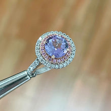 Load image into Gallery viewer, Natural Round Cut Tanzanite and Natural Pink Sapphires And Diamonds Double Halo Ring Engagement Ring 14K Solid White And Rose Gold 2.20ctw