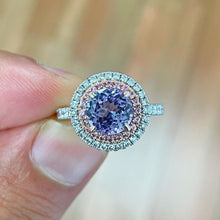 Load image into Gallery viewer, Natural Round Cut Tanzanite and Natural Pink Sapphires And Diamonds Double Halo Ring Engagement Ring 14K Solid White And Rose Gold 2.20ctw