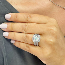 Load image into Gallery viewer, Cushion Cut Moissanite and Round Cut CVD Diamond Engagement Ring And Two Matching Bands, Bezel Set 14k Solid White Solid Gold 4.00ctw