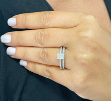 Load image into Gallery viewer, Princess Cut Moissanite And Round Cut Side Natural Diamonds Engagement Ring And Matching Band 14k Solid White Gold Wedding Propose Ring 2.00