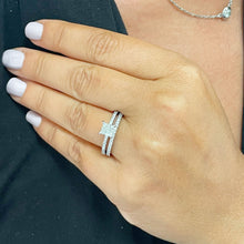 Load image into Gallery viewer, Princess Cut Moissanite And Round Cut Side Natural Diamonds Engagement Ring And Matching Band 14k Solid White Gold Wedding Propose Ring 2.00