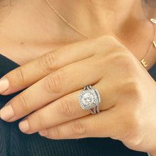 Load image into Gallery viewer, Round Cut Moissanite Engagement Ring And Matching Band Bridal set Double Halo 14k Solid White Gold Wedding Set Antique Deco Style 3.25ctw