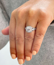 Load image into Gallery viewer, Round Cut Moissanite And Cvd Round And Baguettes Diamonds Engagement Ring 14k Solid Heavy White Gold Bridal Halo Antique Style 2.70ctw