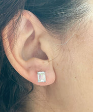 Load image into Gallery viewer, 4.00 Carat Emerald Cut Moissanite Earrings Prong set In 14k Solid White Solid Gold Bridal Gift Or Wedding Engagement Gift Screw Backs Style