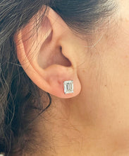 Load image into Gallery viewer, 4.00 Carat Emerald Cut Moissanite Earrings Prong set In 14k Solid White Solid Gold Bridal Gift Or Wedding Engagement Gift Screw Backs Style