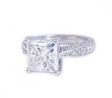 Load image into Gallery viewer, Princess Cut And Round Cut Sides Diamond Engagement Ring Filigree Style Wedding Ring IGI Certified 14k Solid And Heavy White Gold 2.75ctw