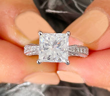 Load image into Gallery viewer, Princess Cut And Round Cut Sides Diamond Engagement Ring Filigree Style Wedding Ring IGI Certified 14k Solid And Heavy White Gold 2.75ctw