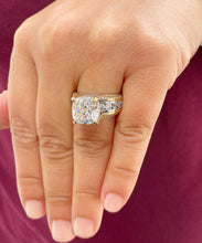 Load image into Gallery viewer, Cushion Cut Moissanite And Round Cut Sides Engagement Ring Inner Halo Wedding Ring 14k Solid Heavy Yellow And White Gold Bridal Ring 6.50ctw