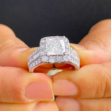 Load image into Gallery viewer, IGI Certified Princess Cut And Round Cut Sides Diamond Engagement Ring Halo Wedding Bridal Ring 14k Solid And Heavy White Gold 3.00ct F-VS2