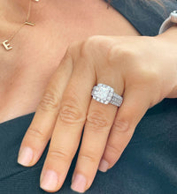 Load image into Gallery viewer, Princess Cut Moissanite And Round And Princess Cut Sides Engagement Ring 14k Solid And Heavy White Gold Halo Style Wedding Bridal Ring 3.20