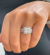 Load image into Gallery viewer, Princess Cut Moissanite And Round And Princess Cut Sides Engagement Ring 14k Solid And Heavy White Gold Halo Style Wedding Bridal Ring 3.20