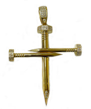 Load image into Gallery viewer, Nail Design Cross 14K Yellow Gold Solid And Heavy Approx 45 Grams Set With Round Cut Natural diamonds 2.00ctw