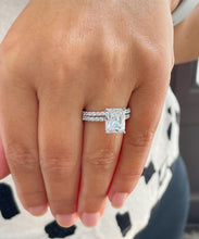 Load image into Gallery viewer, Radiant Cut Moissanite And Round Cut Sides Natural Diiamonds Engagement Ring And Matching Band bridal set set in 14k Solid White Gold 5.60ct