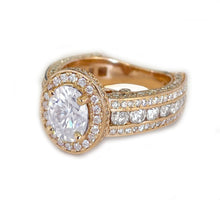 Load image into Gallery viewer, Oval Cut Moissanite Center And Round Cut Sides Engagement Ring Halo Style Bridal Wedding Ring Fligree Deco Design 14K Solid Rose Gold 4.00ct