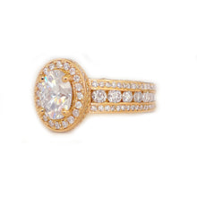 Load image into Gallery viewer, Oval Cut Moissanite Center And Round Cut Sides Engagement Ring Halo Style Bridal Wedding Ring Fligree Deco Design 14K Solid Rose Gold 4.00ct
