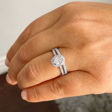 Load image into Gallery viewer, Oval Shape Moissanite And Round Cut Sides Engagement Ring And Matching Band Set In 14K Solid White Gold Bridal Set Halo Wedding Set 1.80ctw