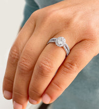 Load image into Gallery viewer, Oval Shape Moissanite And Round Cut Sides Engagement Ring And Matching Band Set In 14K Solid White Gold Bridal Set Halo Wedding Set 1.80ctw