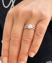 Load image into Gallery viewer, Cushion Cut Moissanite and Round Cut Sides Cvd Diamond Engagement Ring And Matching Band 14k Solid Rose Gold Wedding Bridal Set 2.10ctw